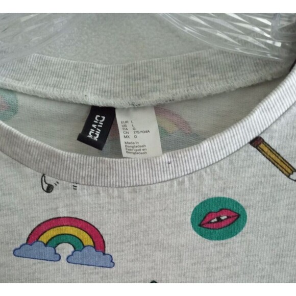 Divided H&M Graphic Sweatshirt Women's Large Gray Crewneck Pullover Lightweight - Picture 3 of 10